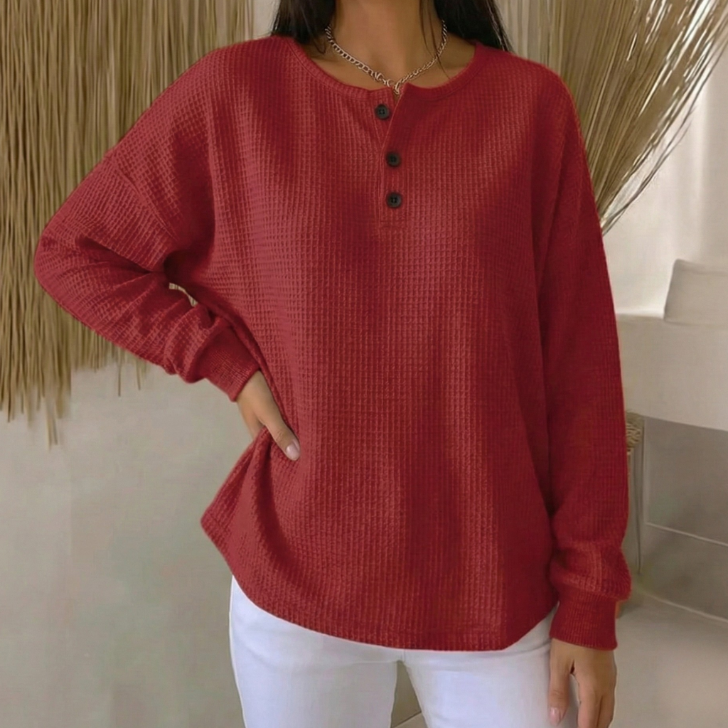 Mélina™ – Haut Gaufré Doux et Élégant au Confort Décontracté